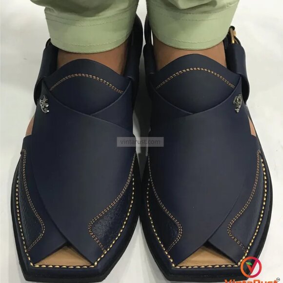 Traditional Handmade Leather Men's Peshawari Chappal,Semi Formal Sandals For Men - Picture 1 of 6